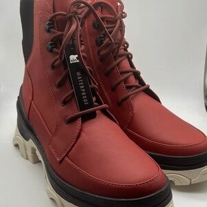 Sorel Brex Lace-Up‎ Waterproof Bootie Heel Cozy Lace red Boots Women Size 9 NWB